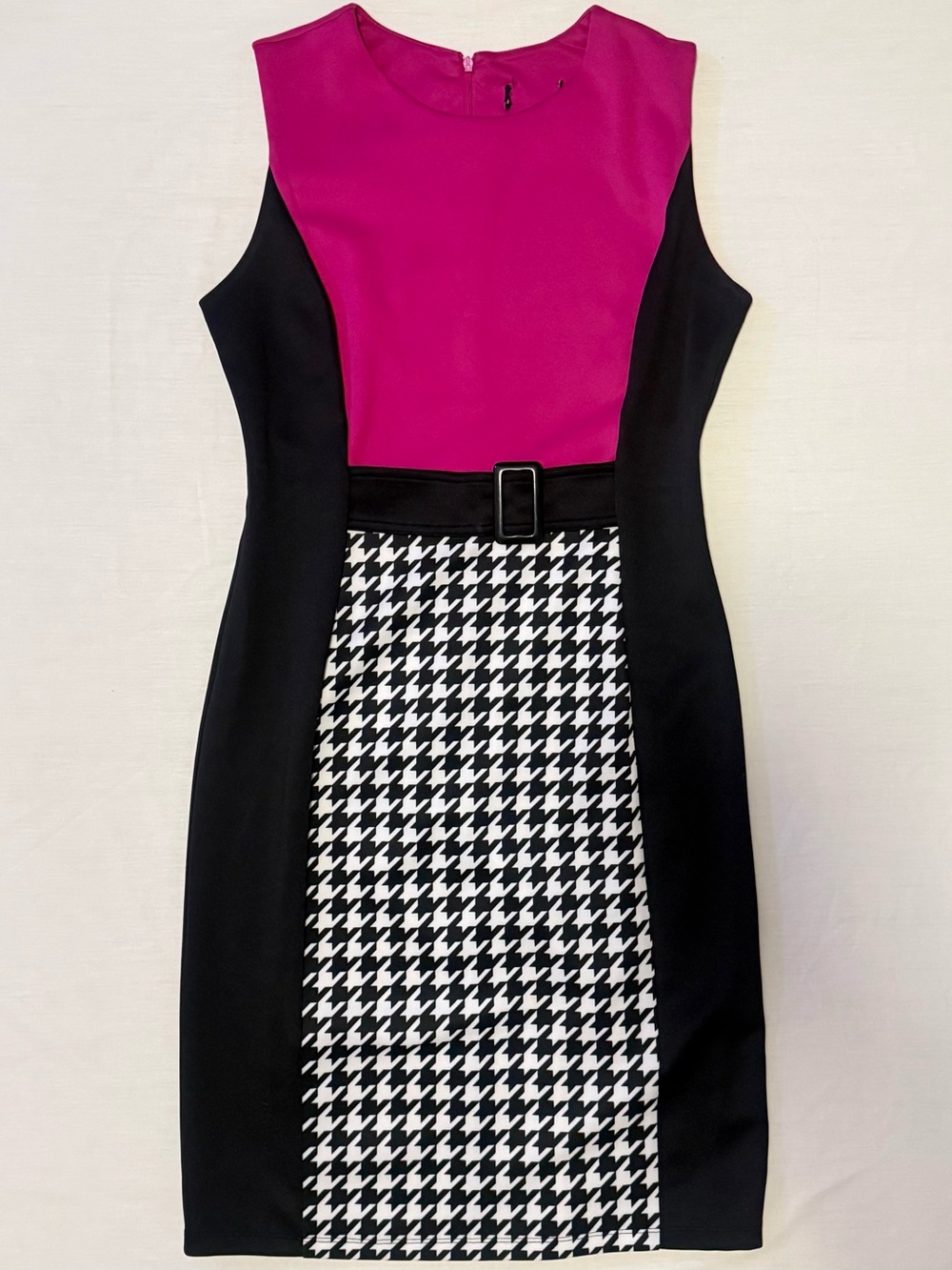 Vintage 90’s Enrevelry Dress Pink & Black Houndstooth Tweed Dress